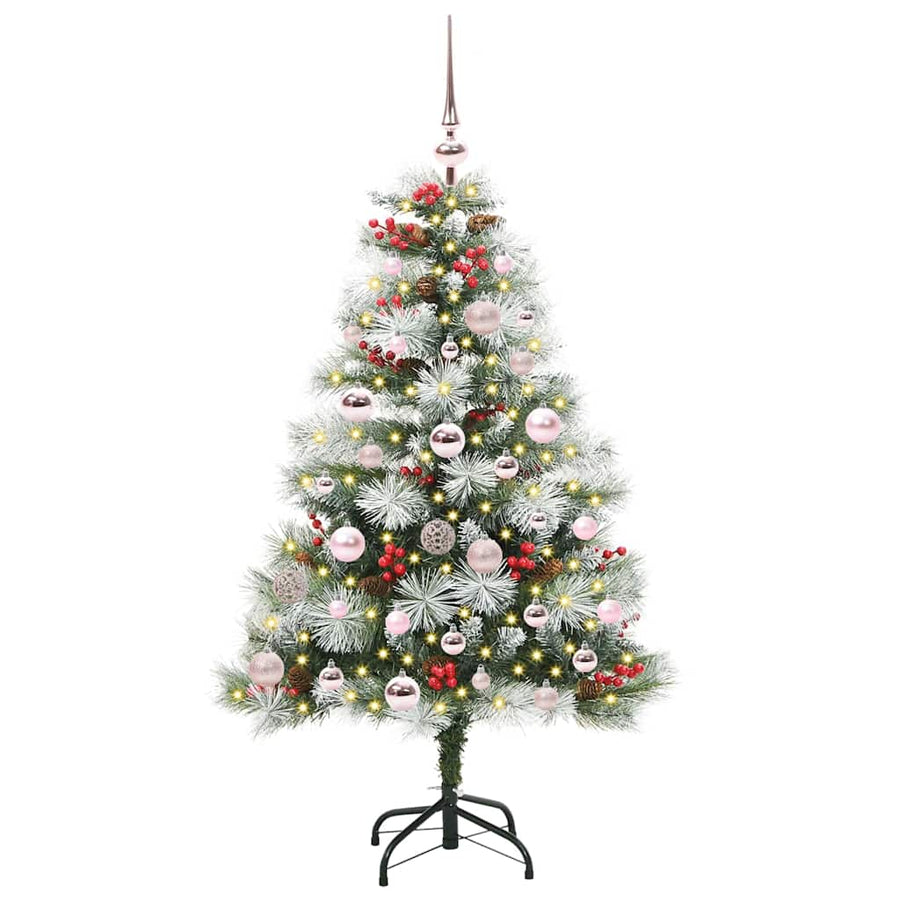 Kunstkerstboom Groen en wit 120 cm PVC en Metaal en Plastic