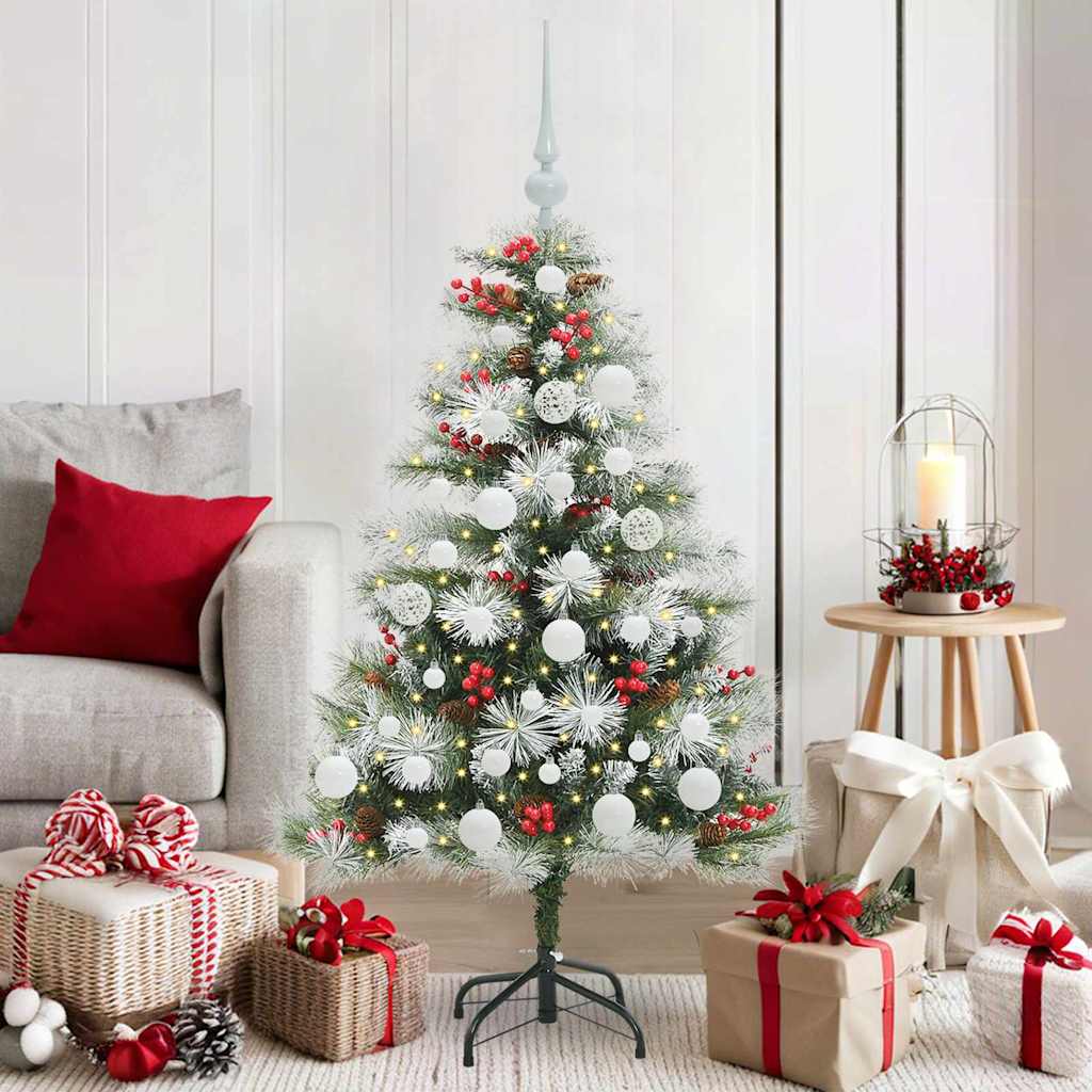 Kunstkerstboom Groen en wit 120 cm PVC en Metaal en Plastic