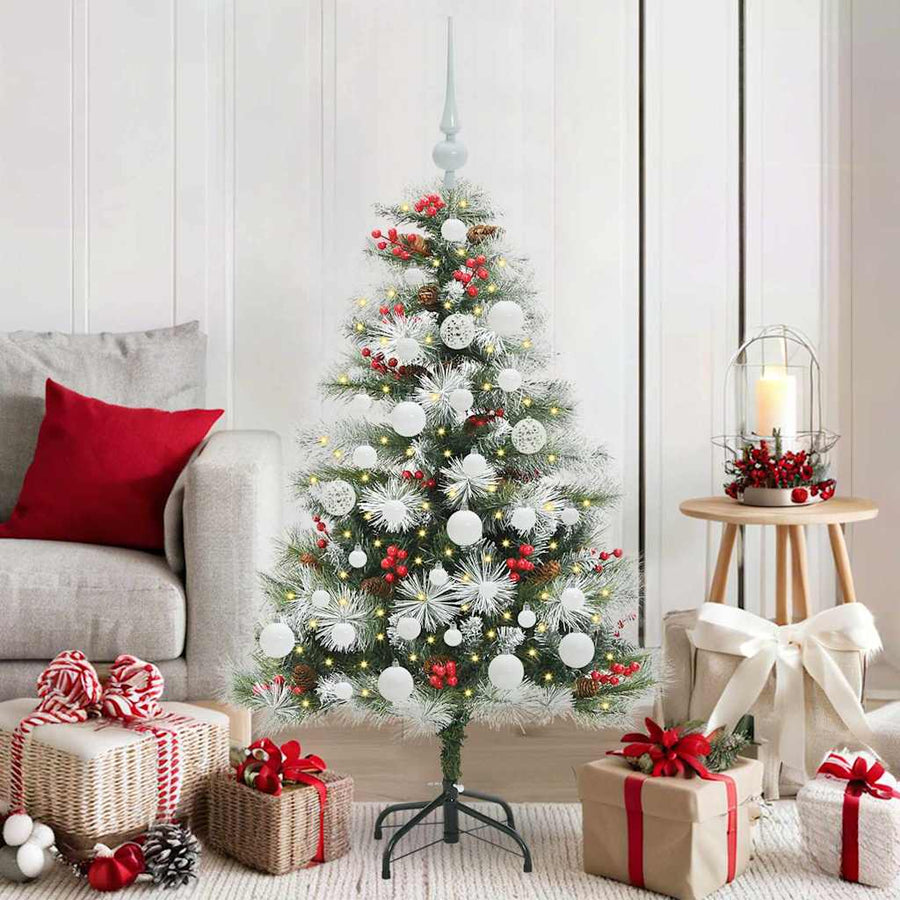 Kunstkerstboom Groen en wit 120 cm PVC en Metaal en Plastic