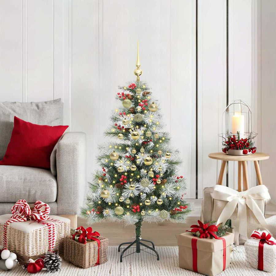 Kunstkerstboom Groen en wit 120 cm PVC en Metaal en Plastic