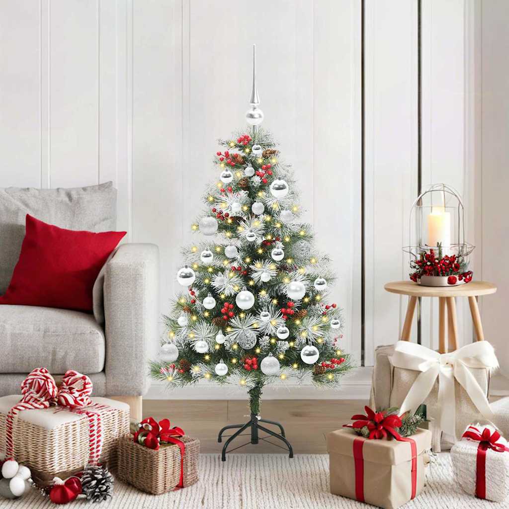 Kunstkerstboom Groen en wit 120 cm PVC en Metaal en Plastic