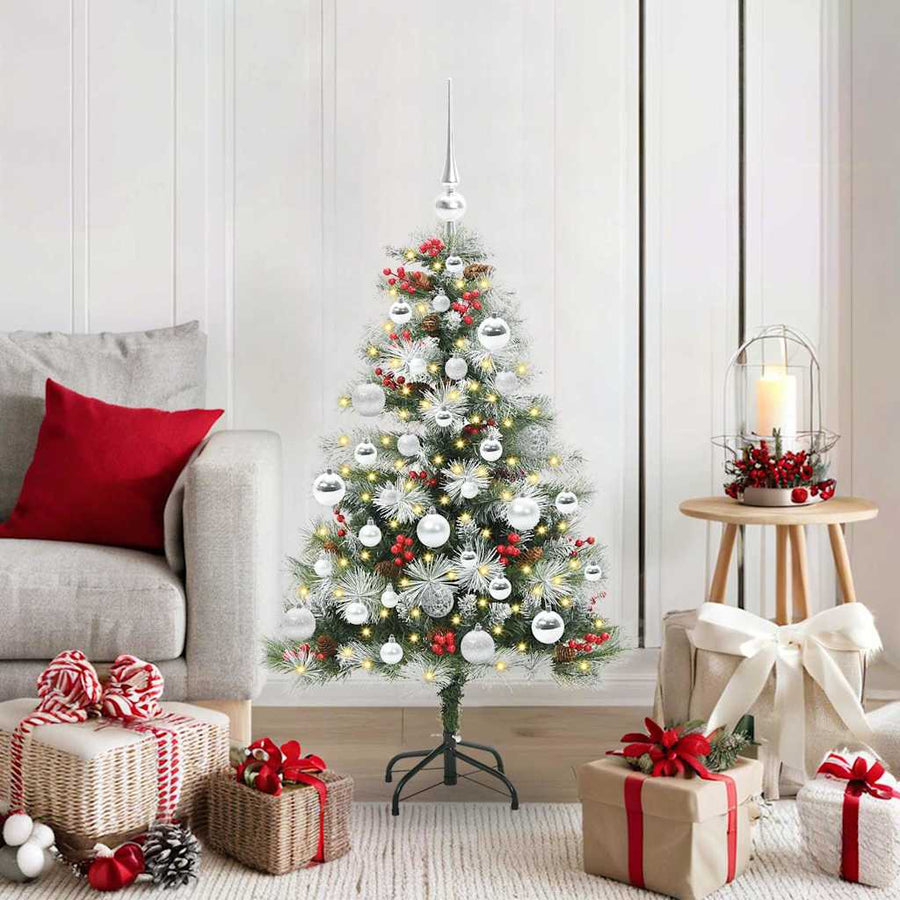 Kunstkerstboom Groen en wit 120 cm PVC en Metaal en Plastic