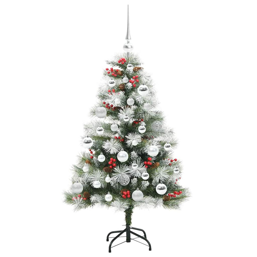 Kunstkerstboom Groen en wit 120 cm PVC en Metaal en Plastic