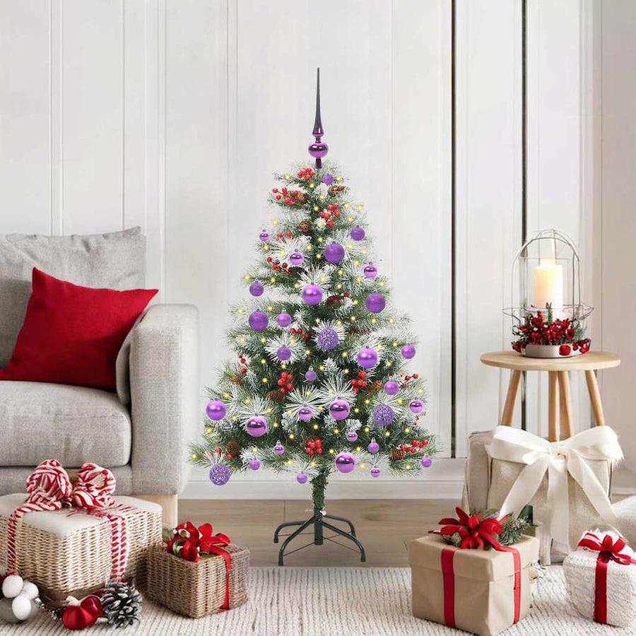 Kunstkerstboom Groen en wit 120 cm PVC en Metaal en Plastic