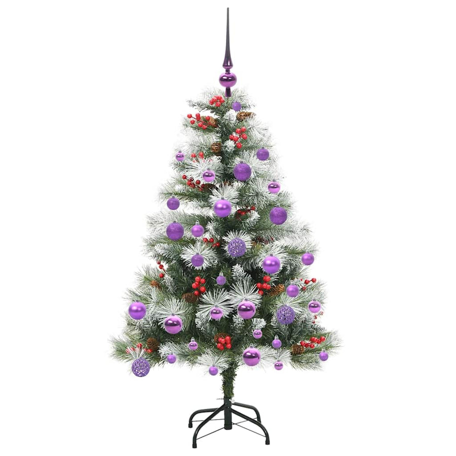 Kunstkerstboom Groen en wit 120 cm PVC en Metaal en Plastic