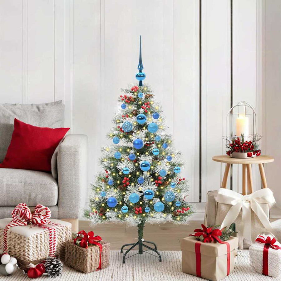Kunstkerstboom Groen en wit 120 cm PVC en Metaal en Plastic