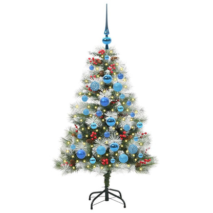 Kunstkerstboom Groen en wit 120 cm PVC en Metaal en Plastic