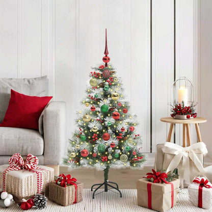 Kunstkerstboom Groen en wit 120 cm PVC en Metaal en Plastic