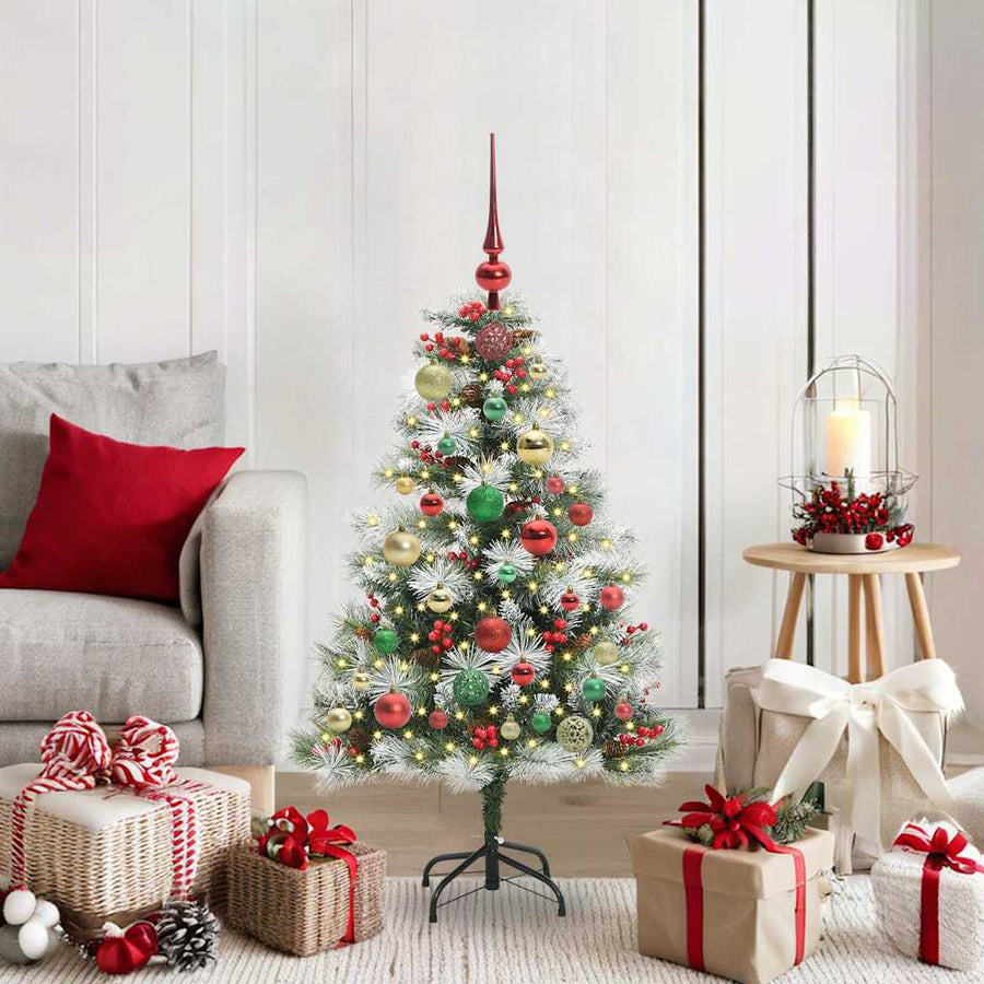 Kunstkerstboom Groen en wit 120 cm PVC en Metaal en Plastic