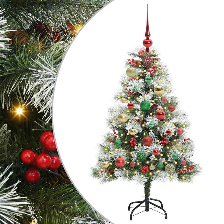 Kunstkerstboom Groen en wit 120 cm PVC en Metaal en Plastic