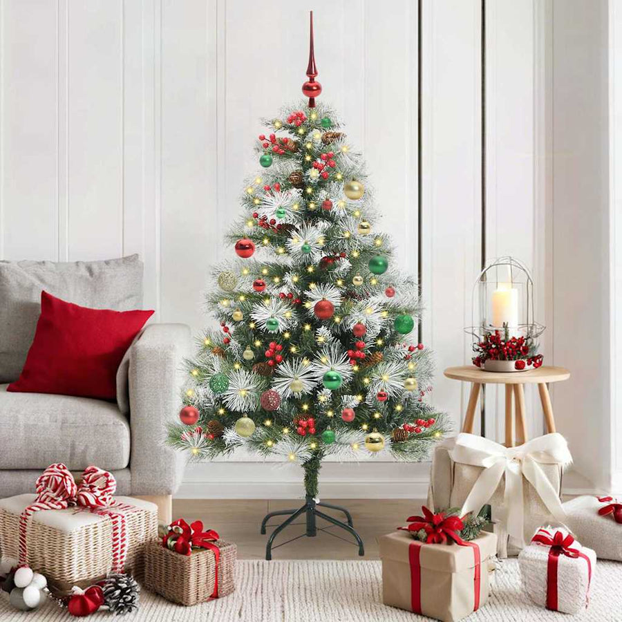 Kunstkerstboom Groen En Wit Pvc En Metaal En Plastic met LEDs en meerkleurige ballen