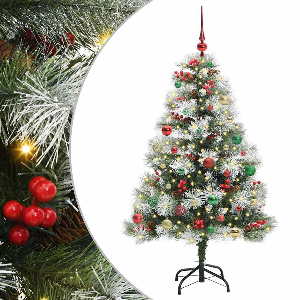 Kunstkerstboom Groen En Wit Pvc En Metaal En Plastic met LEDs en meerkleurige ballen