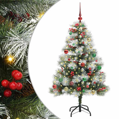Kunstkerstboom Groen En Wit Pvc En Metaal En Plastic met LEDs en meerkleurige ballen