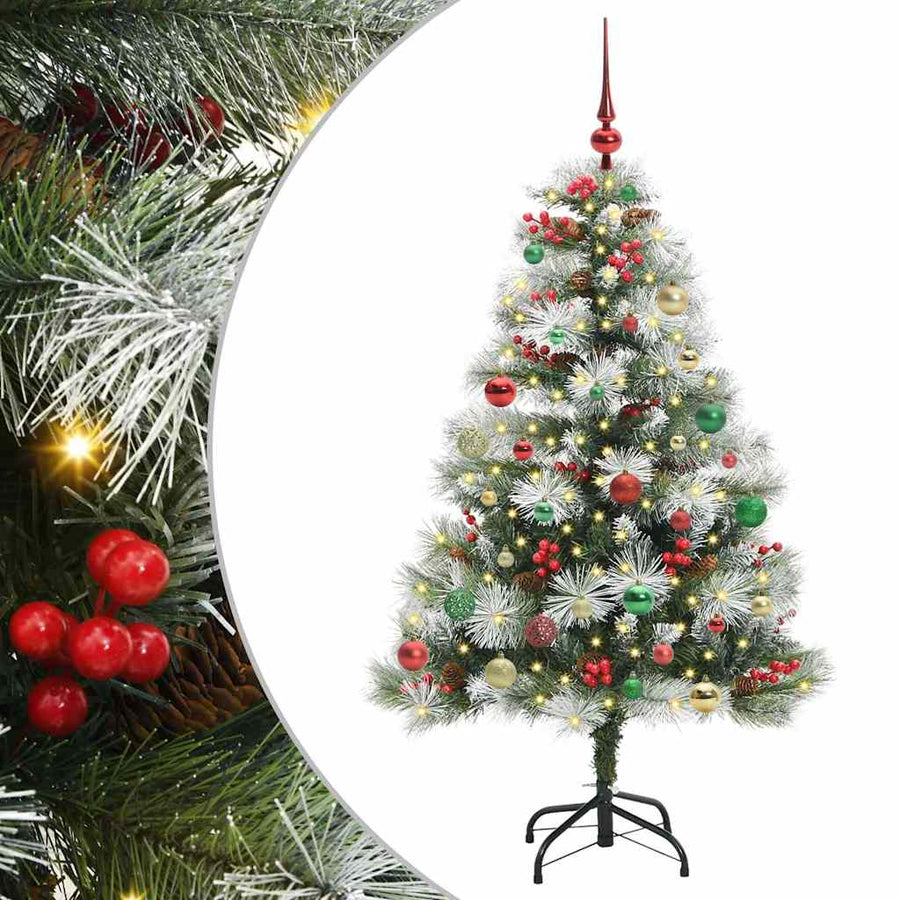 Kunstkerstboom Groen En Wit Pvc En Metaal En Plastic met LEDs en meerkleurige ballen