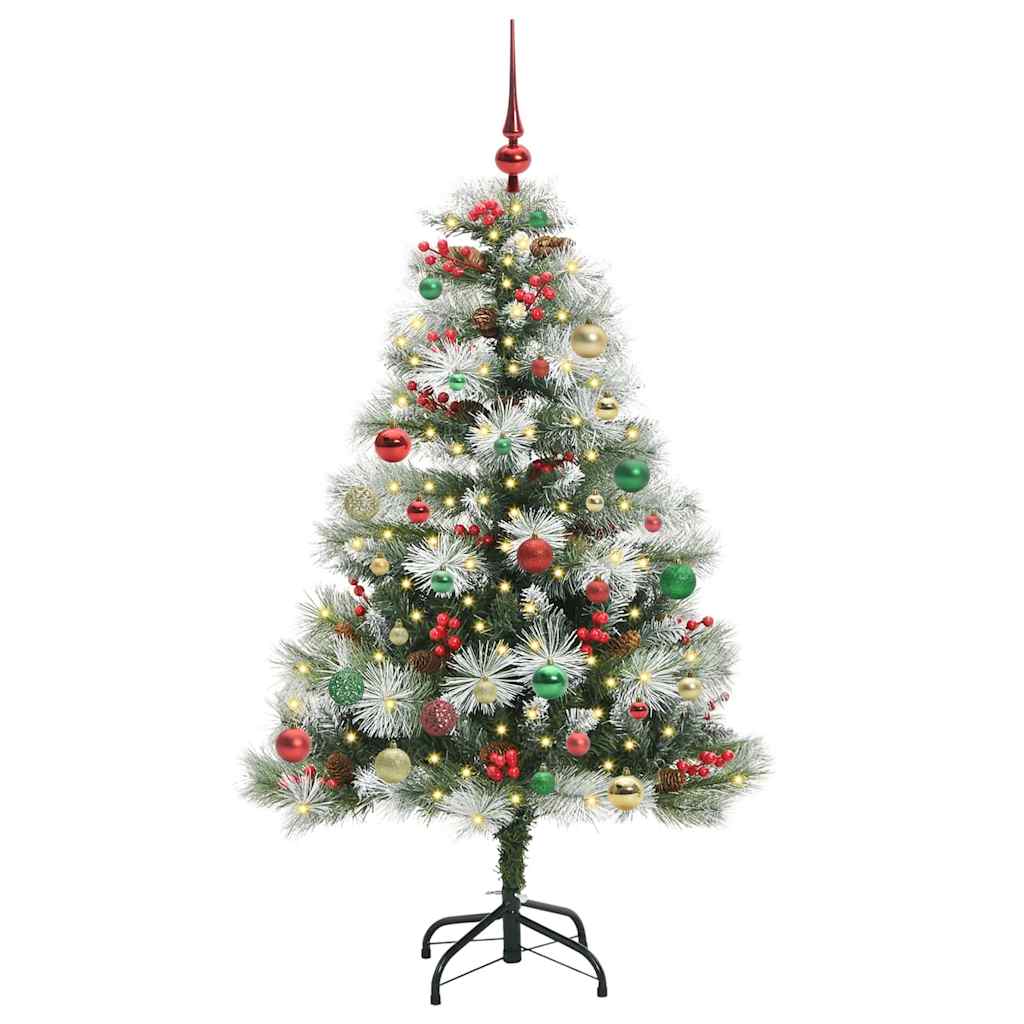 Kunstkerstboom Groen En Wit Pvc En Metaal En Plastic met LEDs en meerkleurige ballen
