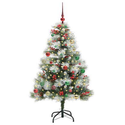 Kunstkerstboom Groen En Wit Pvc En Metaal En Plastic met LEDs en meerkleurige ballen