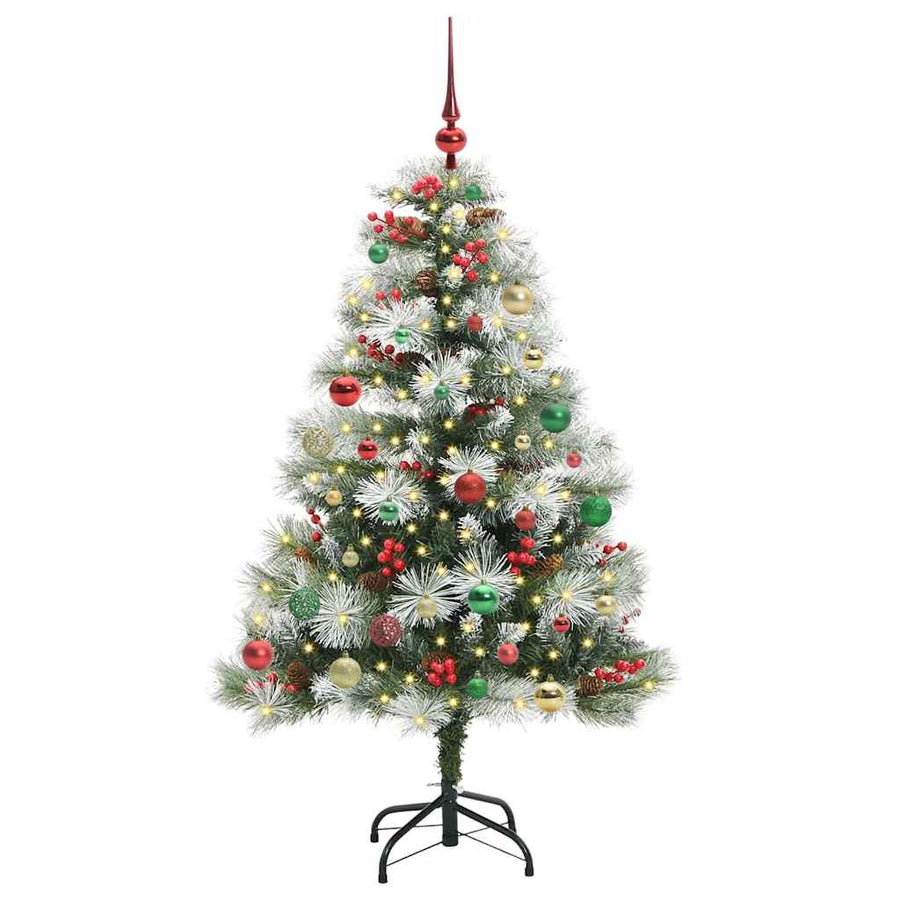 Kunstkerstboom Groen En Wit Pvc En Metaal En Plastic met LEDs en meerkleurige ballen