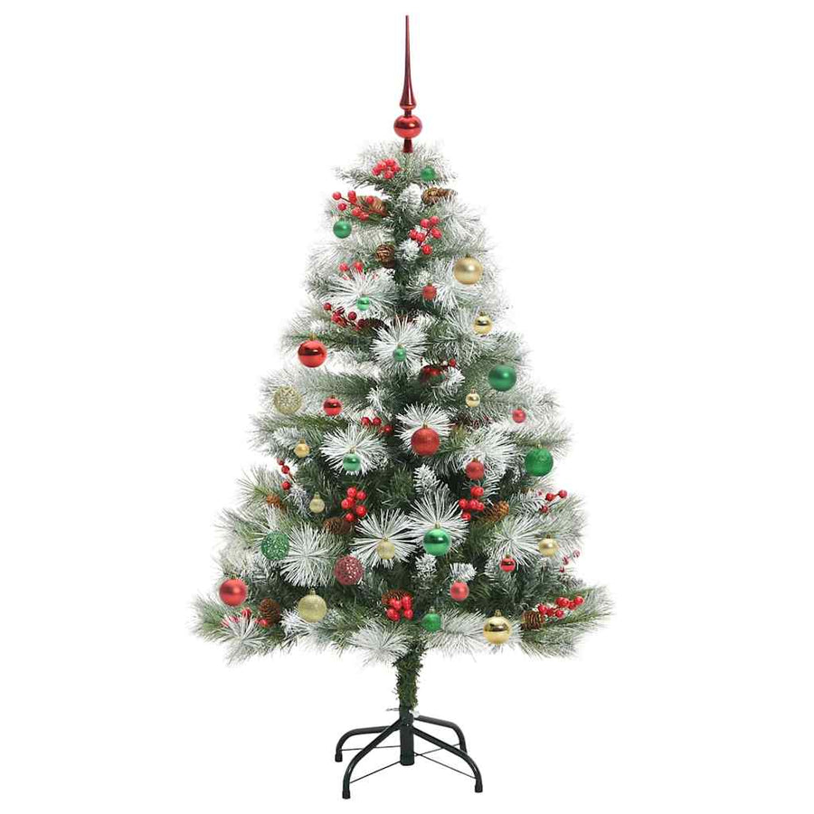 Kunstkerstboom Groen En Wit Pvc En Metaal En Plastic met LEDs en meerkleurige ballen