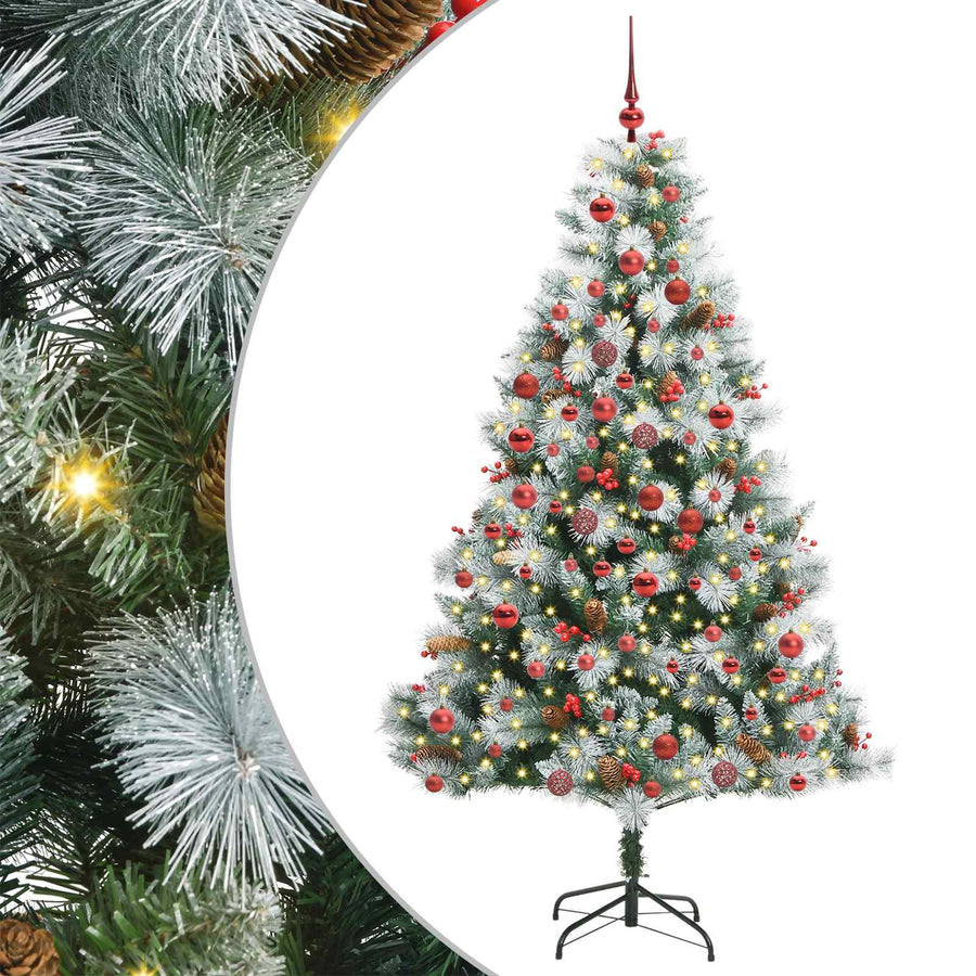 Kunstkerstboom Groen en wit 180 cm PVC en Metaal en Plastic