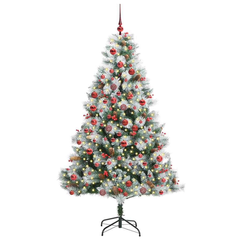Kunstkerstboom Groen en wit 180 cm PVC en Metaal en Plastic