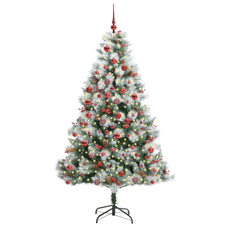 Kunstkerstboom Groen en wit 180 cm PVC en Metaal en Plastic