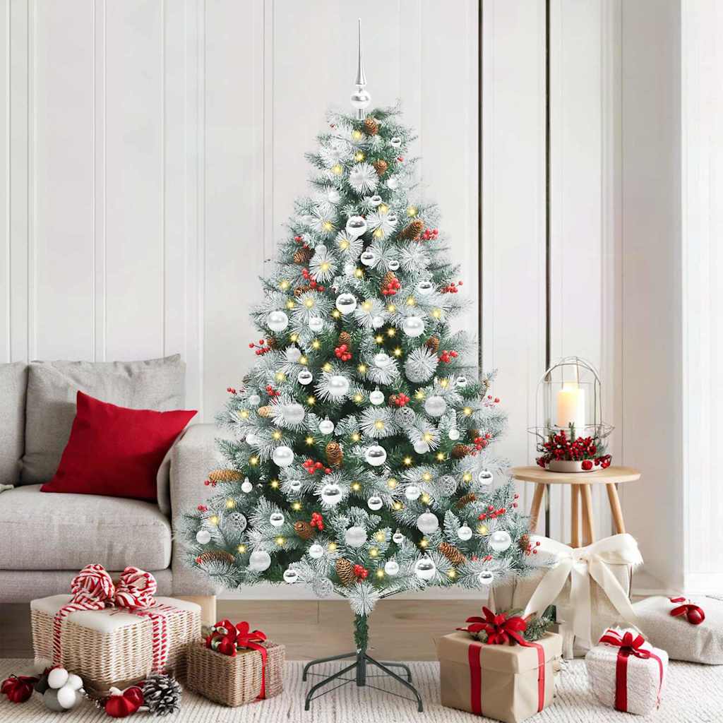 Kunstkerstboom Groen en wit 180 cm PVC en Metaal en Plastic