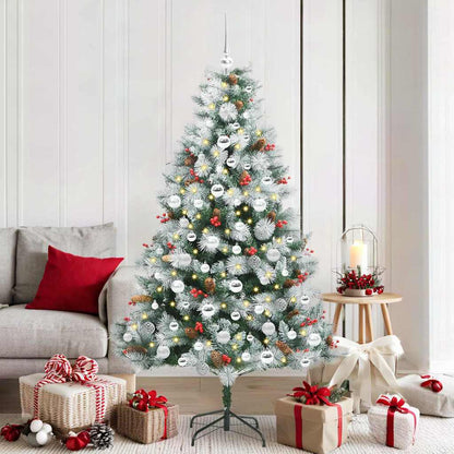 Kunstkerstboom Groen en wit 180 cm PVC en Metaal en Plastic