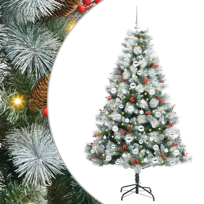 Kunstkerstboom Groen en wit 180 cm PVC en Metaal en Plastic