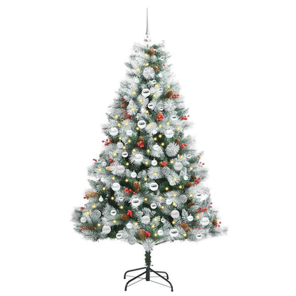 Kunstkerstboom Groen en wit 180 cm PVC en Metaal en Plastic