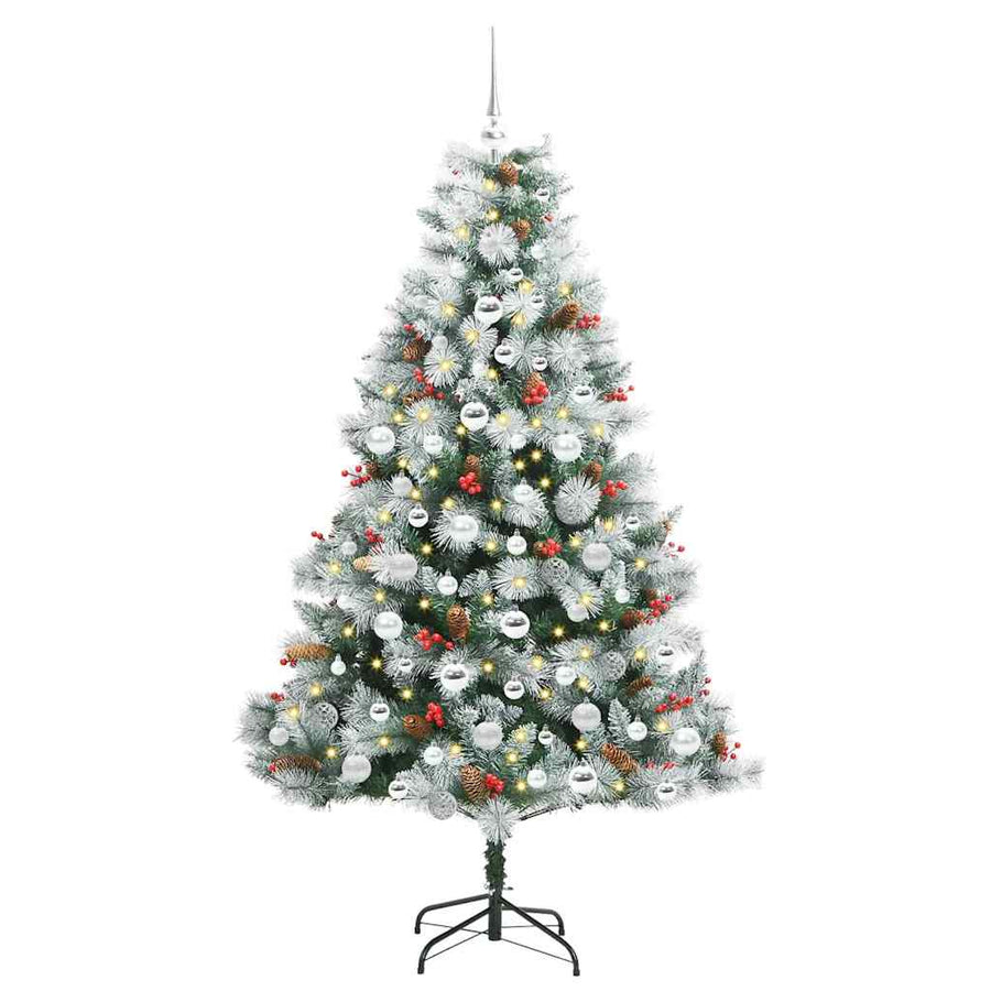 Kunstkerstboom Groen en wit 180 cm PVC en Metaal en Plastic