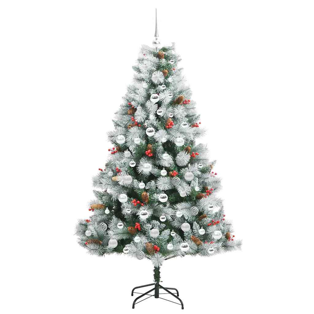 Kunstkerstboom Groen en wit 180 cm PVC en Metaal en Plastic