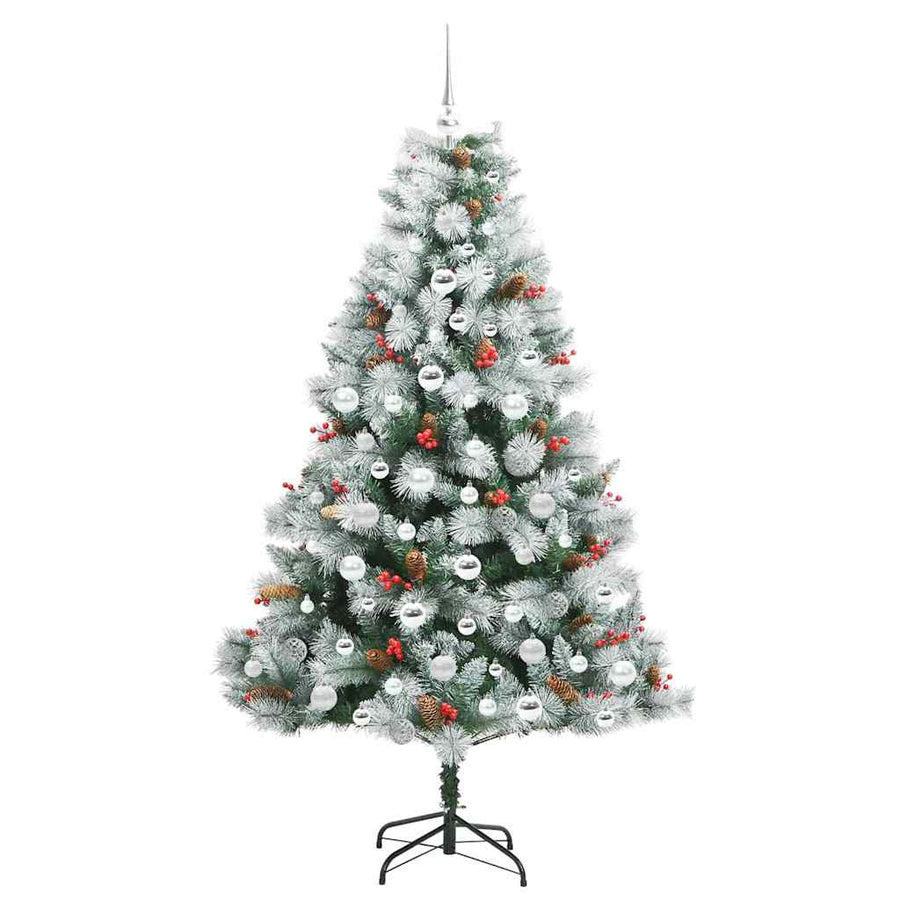 Kunstkerstboom Groen en wit 180 cm PVC en Metaal en Plastic