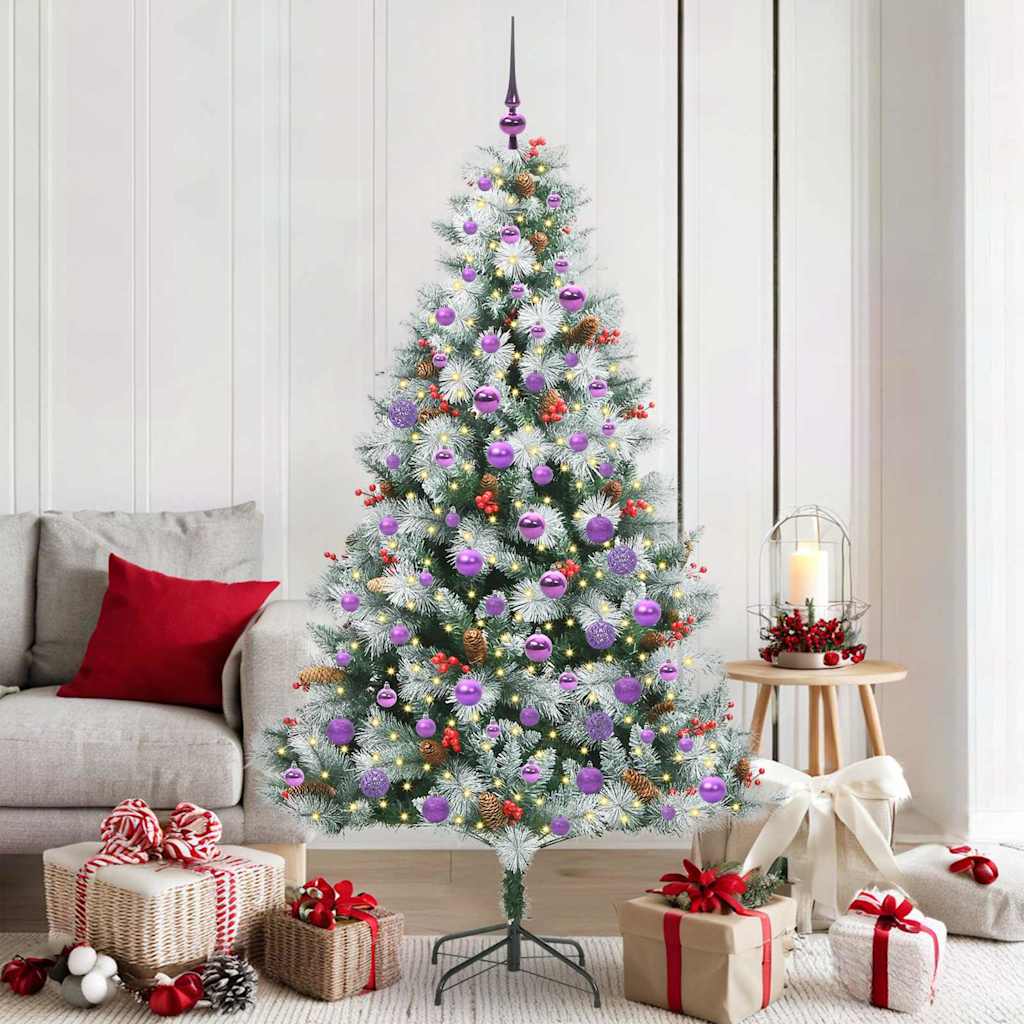 Kunstkerstboom Groen en wit 180 cm PVC en Metaal en Plastic