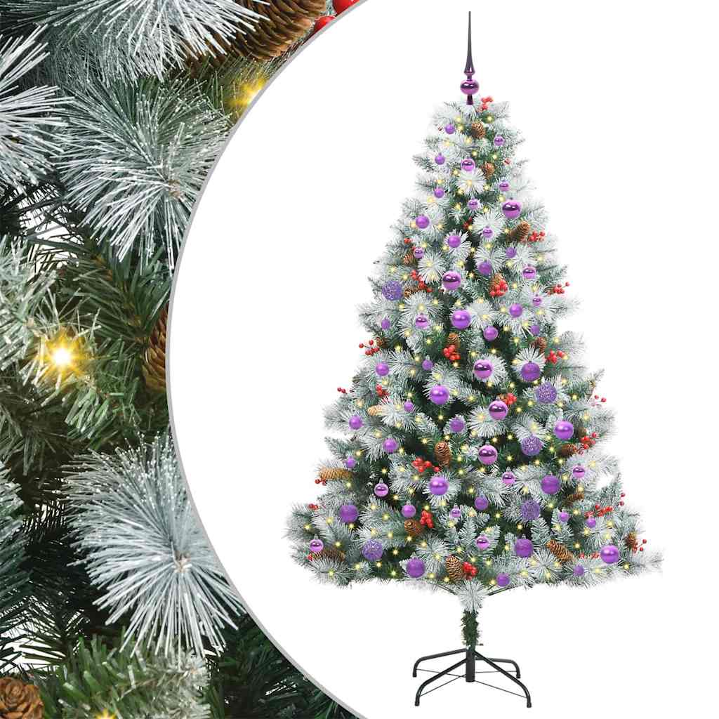 Kunstkerstboom Groen en wit 180 cm PVC en Metaal en Plastic