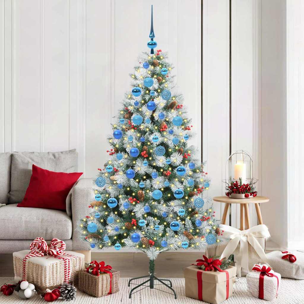 Kunstkerstboom Groen en wit 180 cm PVC en Metaal en Plastic