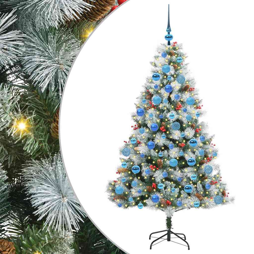 Kunstkerstboom Groen en wit 180 cm PVC en Metaal en Plastic