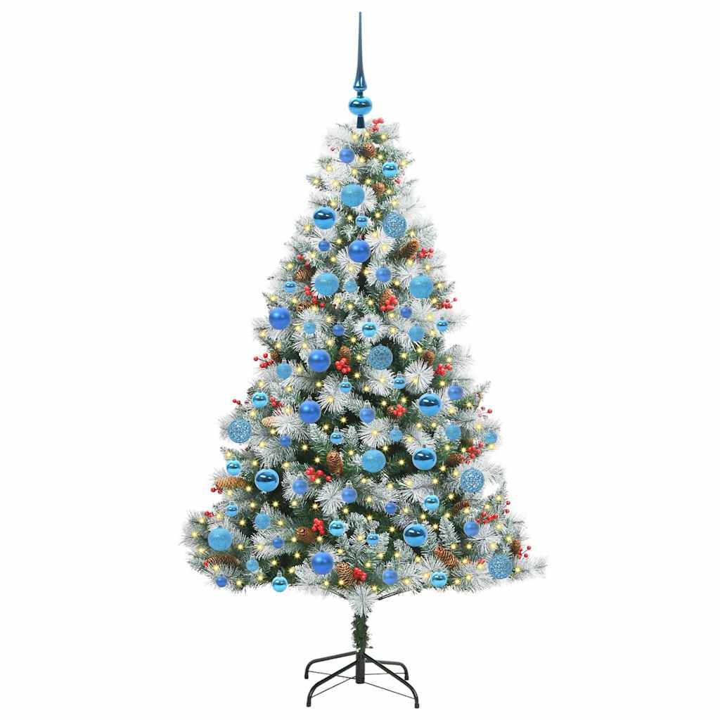 Kunstkerstboom Groen en wit 180 cm PVC en Metaal en Plastic