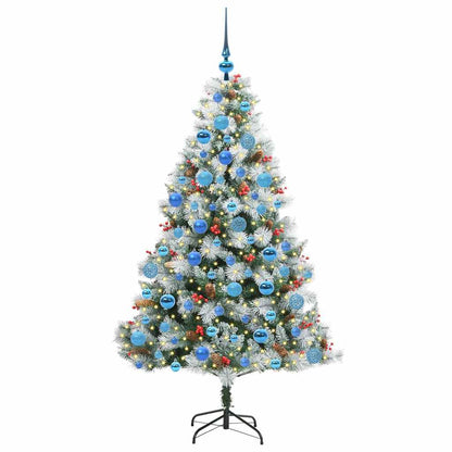 Kunstkerstboom Groen en wit 180 cm PVC en Metaal en Plastic