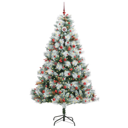 Kunstkerstboom Groen en wit 240 cm PVC en Metaal en Plastic