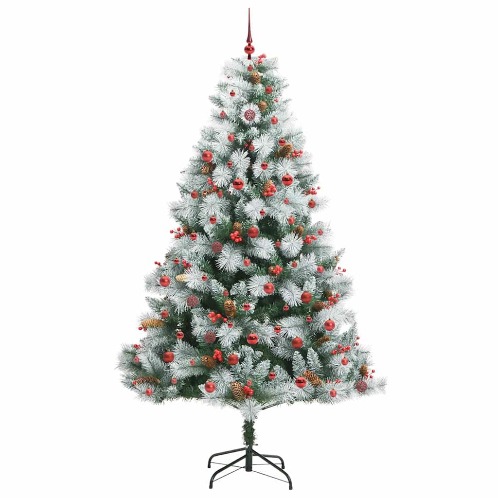 Kunstkerstboom Groen en wit 240 cm PVC en Metaal en Plastic