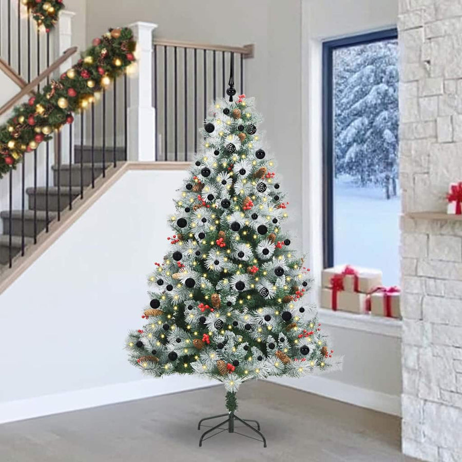 Kunstkerstboom Groen en wit 240 cm PVC en Metaal en Plastic