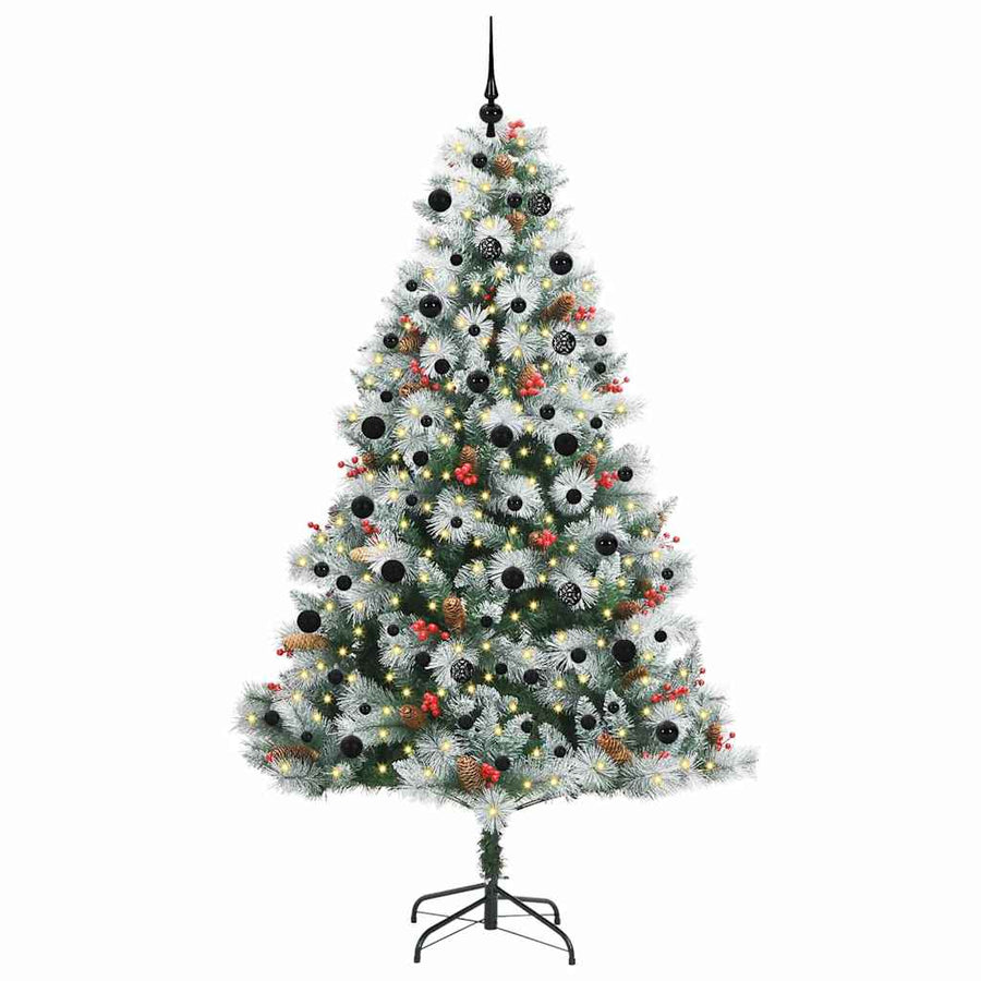 Kunstkerstboom Groen en wit 240 cm PVC en Metaal en Plastic