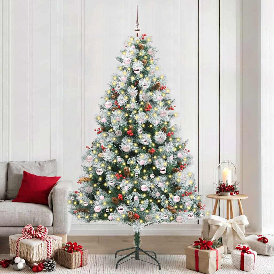 Kunstkerstboom Groen en wit 240 cm PVC en Metaal en Plastic