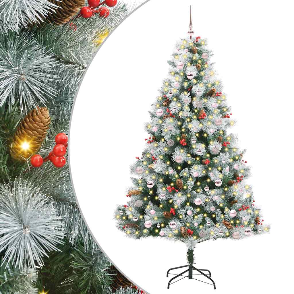 Kunstkerstboom Groen en wit 240 cm PVC en Metaal en Plastic