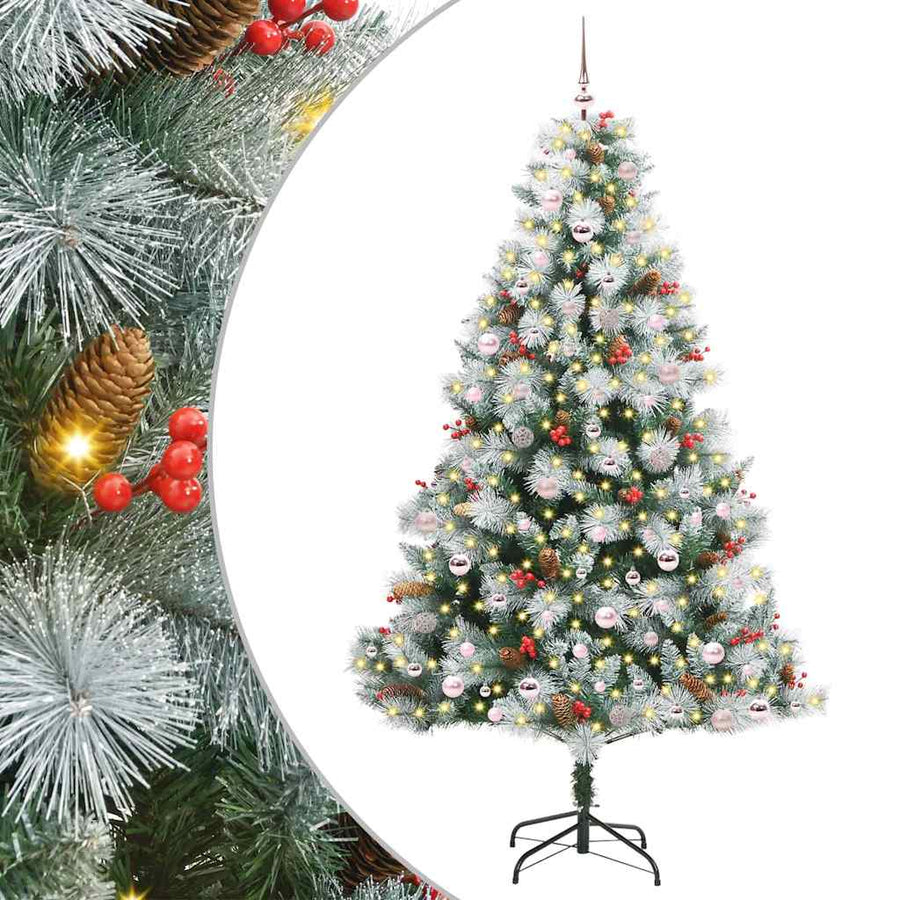 Kunstkerstboom Groen en wit 240 cm PVC en Metaal en Plastic
