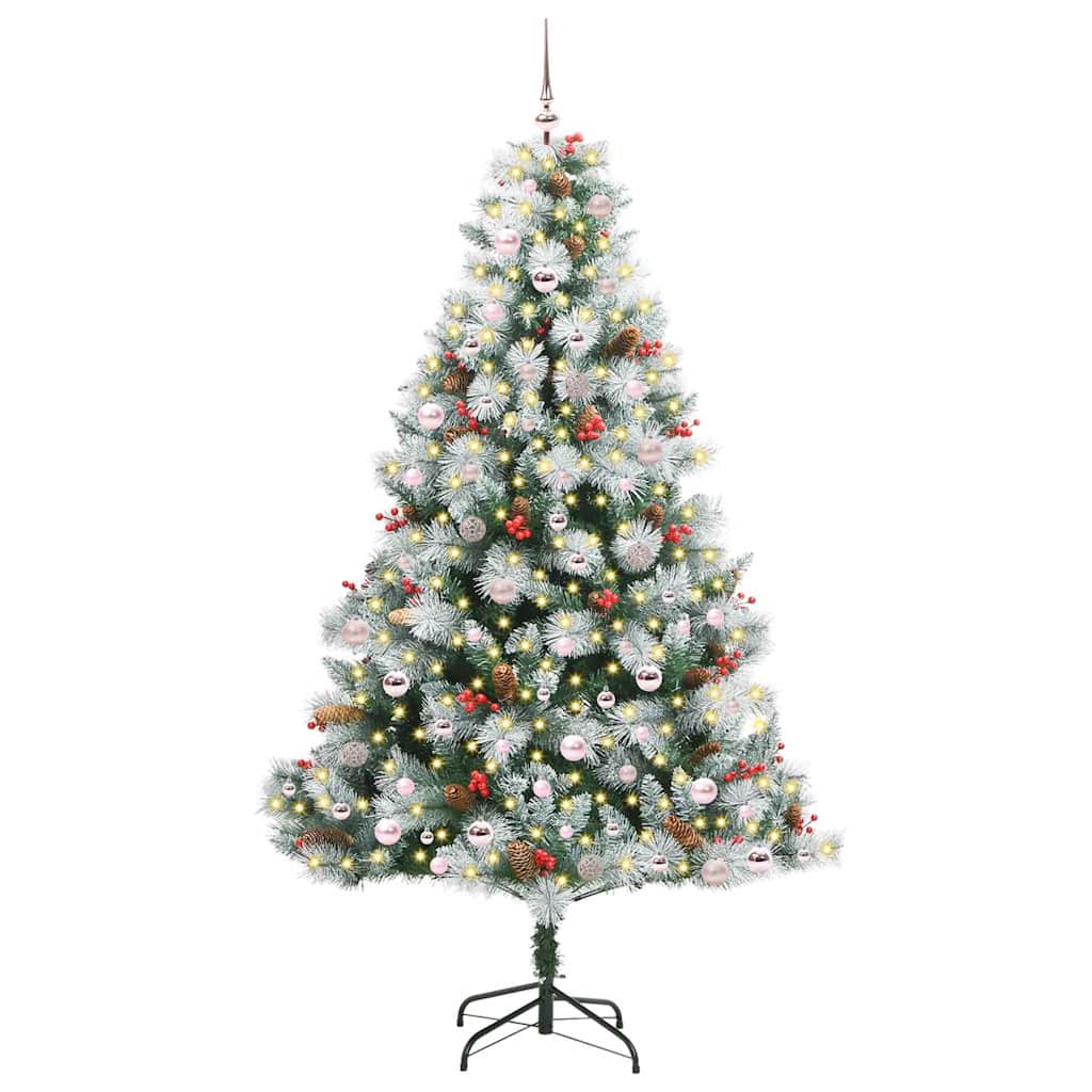 Kunstkerstboom Groen en wit 240 cm PVC en Metaal en Plastic
