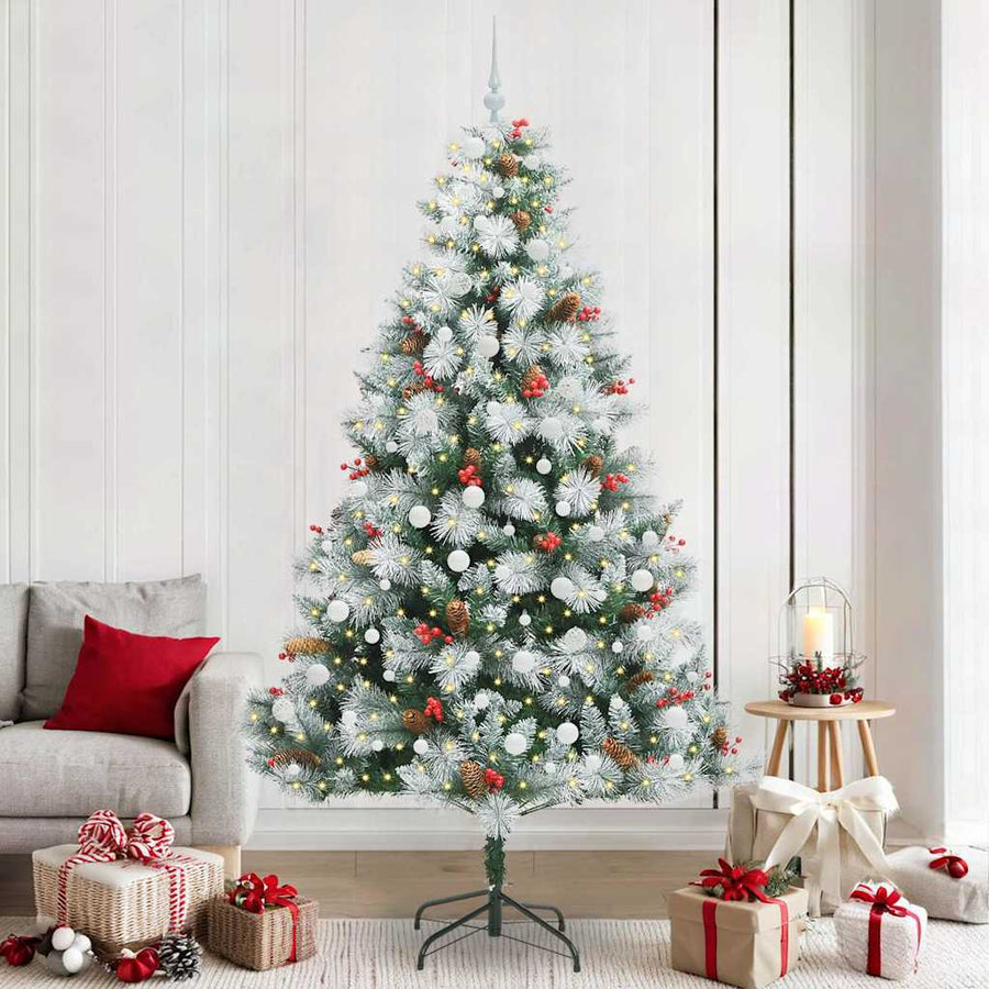 Kunstkerstboom Groen en wit 240 cm PVC en Metaal en Plastic