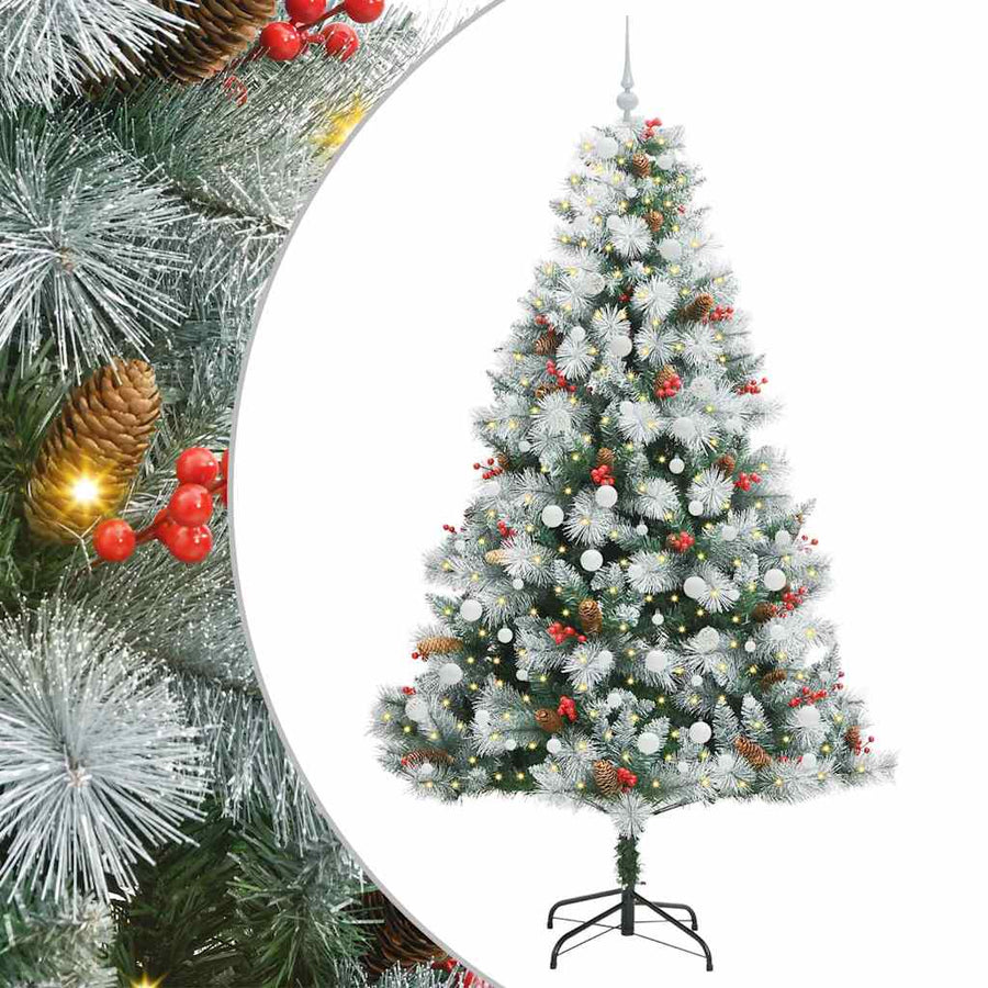 Kunstkerstboom Groen en wit 240 cm PVC en Metaal en Plastic