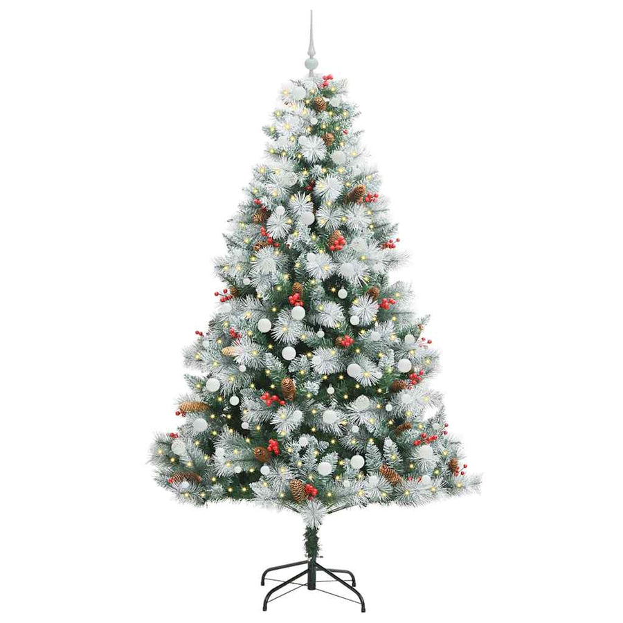 Kunstkerstboom Groen en wit 240 cm PVC en Metaal en Plastic