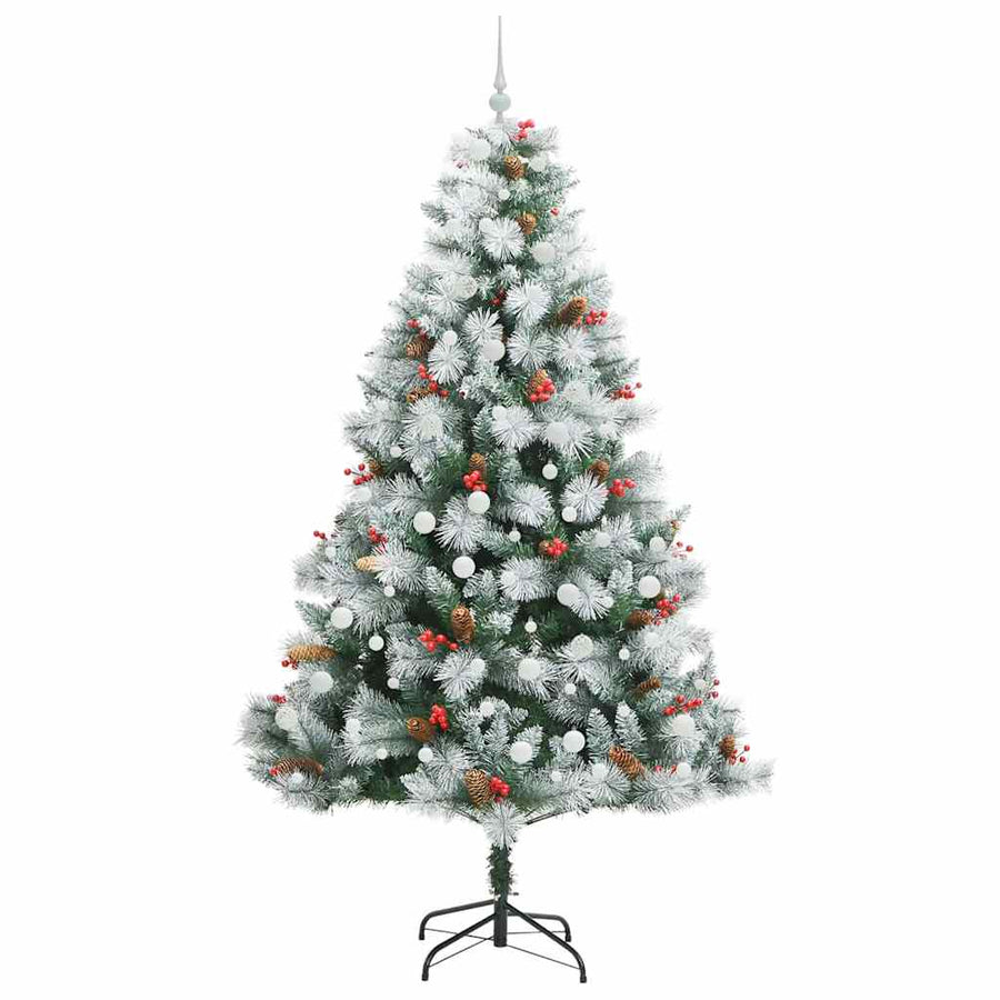 Kunstkerstboom Groen en wit 240 cm PVC en Metaal en Plastic